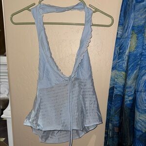Light Blue Halter Top with Lace Trim